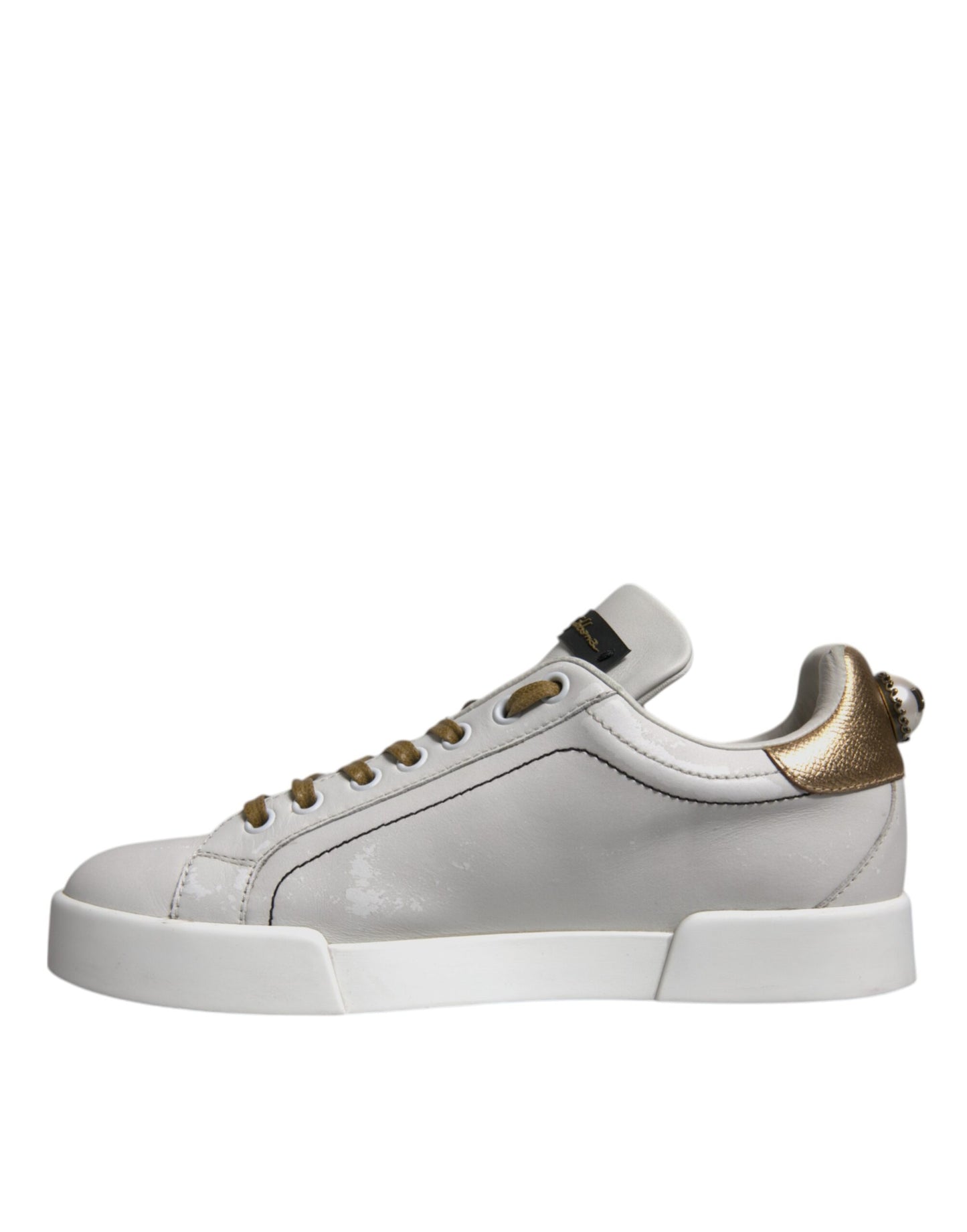 Dolce &amp; Gabbana Weißgold Leder Low Top Sneakers Schuhe
