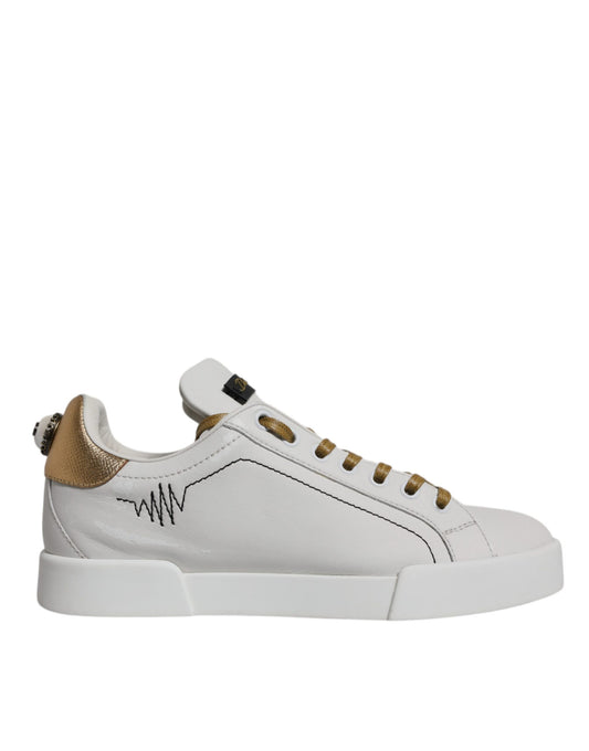 Dolce &amp; Gabbana Weißgold Leder Low Top Sneakers Schuhe