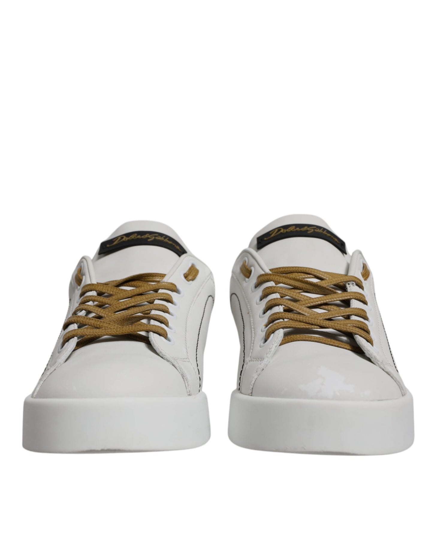 Dolce &amp; Gabbana Weißgold Leder Low Top Sneakers Schuhe