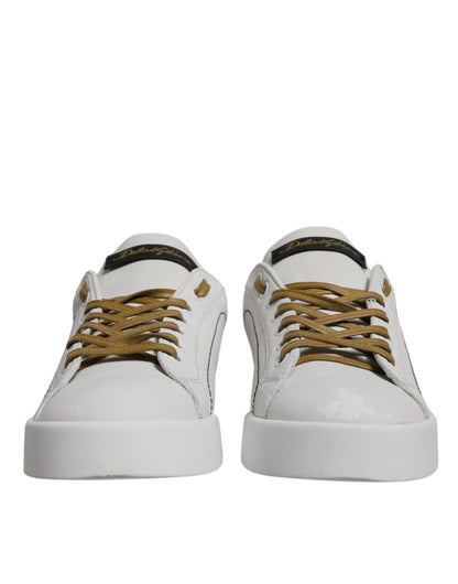 Dolce &amp; Gabbana Weißgold Leder Low Top Sneakers Schuhe
