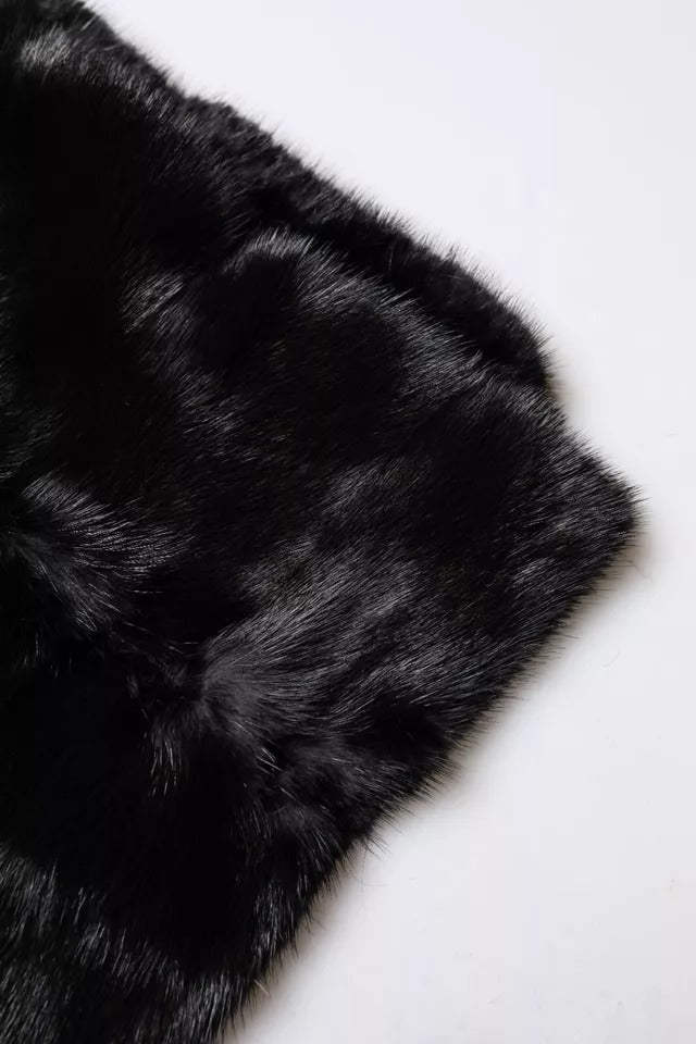 Dolce &amp; Gabbana Schwarzer Pelzschal Halswickel-Kragenschal