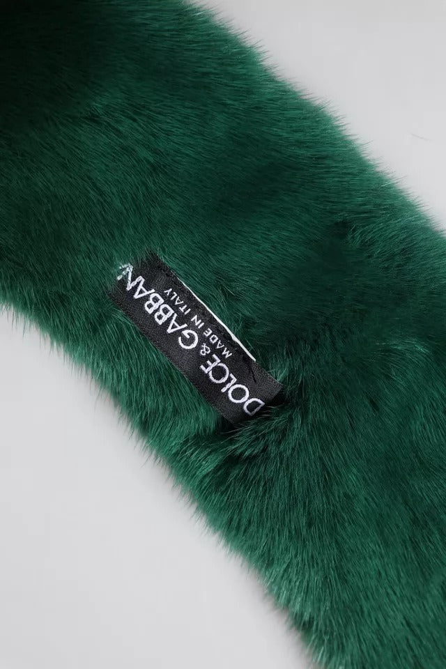 Dolce & Gabbana Green Mink Fur Collar Women Neck Wrap Scarf