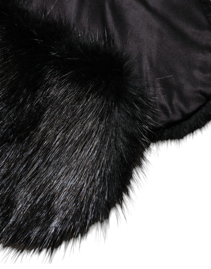Dolce &amp; Gabbana Schwarzer Pelzschal Halswickel-Kragenschal
