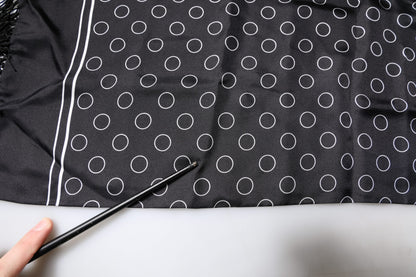 Dolce &amp; Gabbana – Schal mit schwarzen Kreisen und Seidenfransen