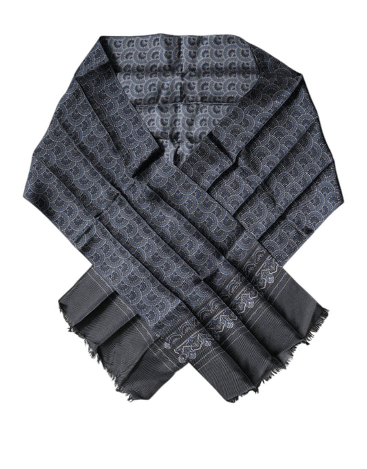 Dolce &amp; Gabbana Dunkelblauer Fantasy-Schal aus Seide