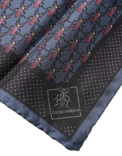 Dolce &amp; Gabbana Dunkelblauer quadratischer Taschentuchschal mit Käfer-Motiv