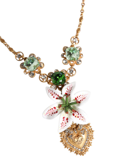 Dolce &amp; Gabbana Halskette mit Herzanhänger aus goldenem Messing mit Lilienkristall
