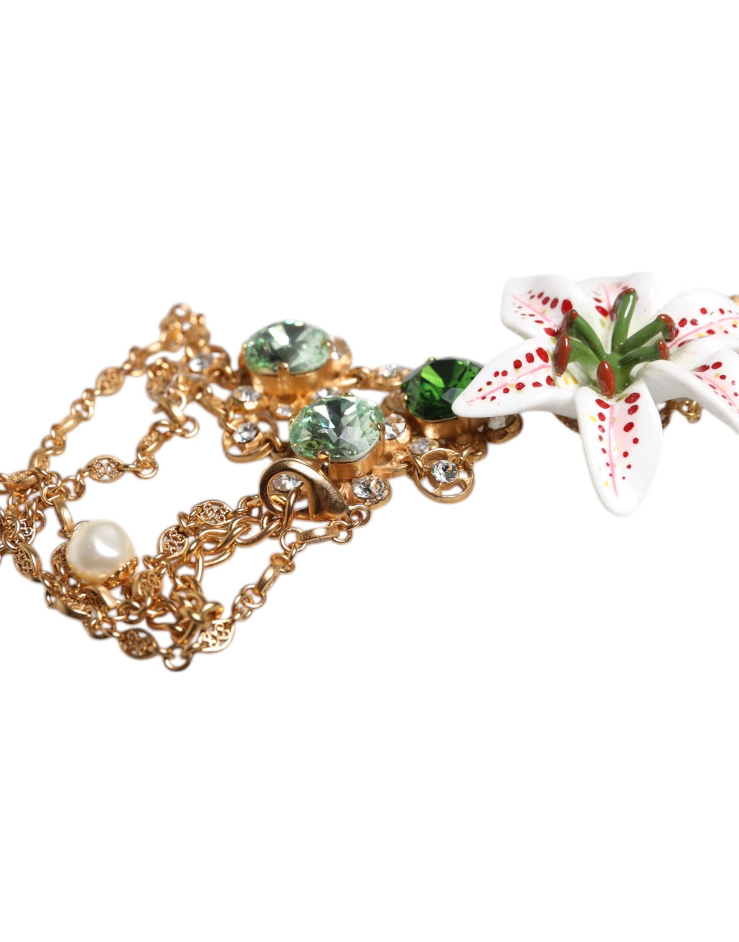 Dolce &amp; Gabbana Halskette mit Herzanhänger aus goldenem Messing mit Lilienkristall