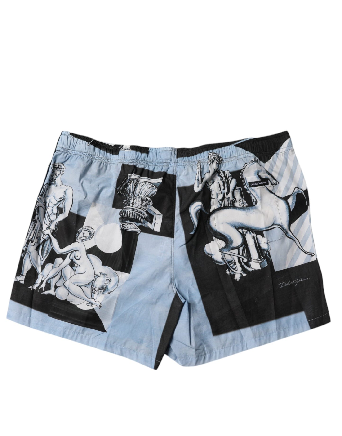Dolce &amp; Gabbana Blaue Herrenshorts aus Baumwolle mit Statuendruck