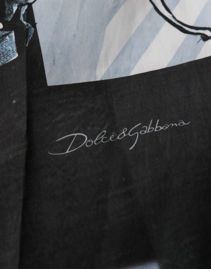 Dolce &amp; Gabbana Blaue Herrenshorts aus Baumwolle mit Statuendruck