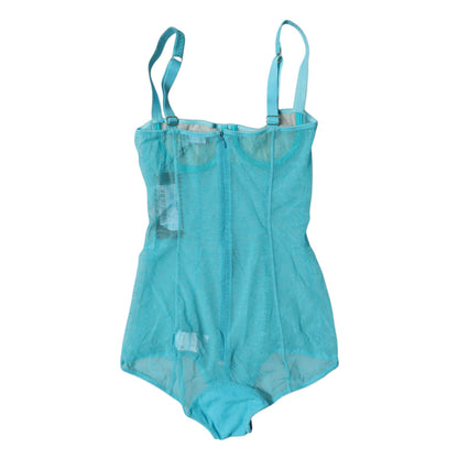 Dolce &amp; Gabbana Blauer Tüll-Balconette-BH-Body-Unterwäsche