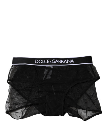 Dolce &amp; Gabbana – Schwarze Nylon-Höschen mit mittlerer Taille aus Tüll