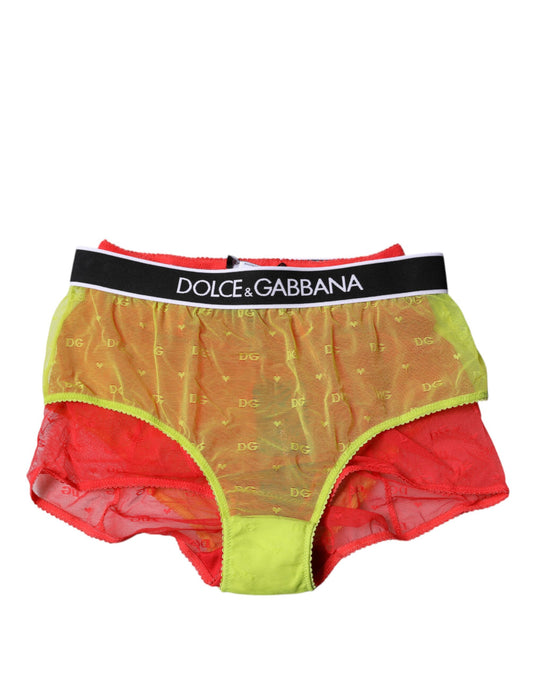 Dolce &amp; Gabbana – Rot-gelbe Tüll-Höschen mit mittlerer Taille