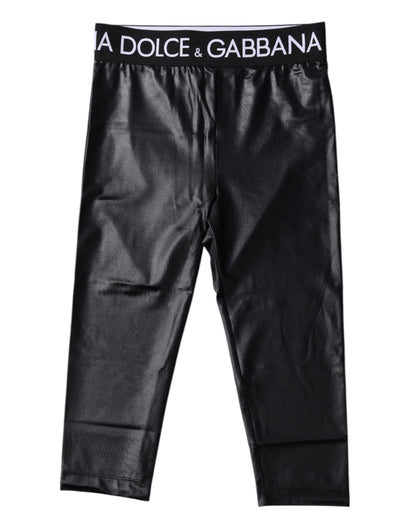 Dolce &amp; Gabbana – Schwarze, kurze Nylon-Strumpfhose mit Logo, Unterwäsche