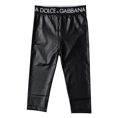 Dolce &amp; Gabbana – Schwarze, kurze Nylon-Strumpfhose mit Logo, Unterwäsche