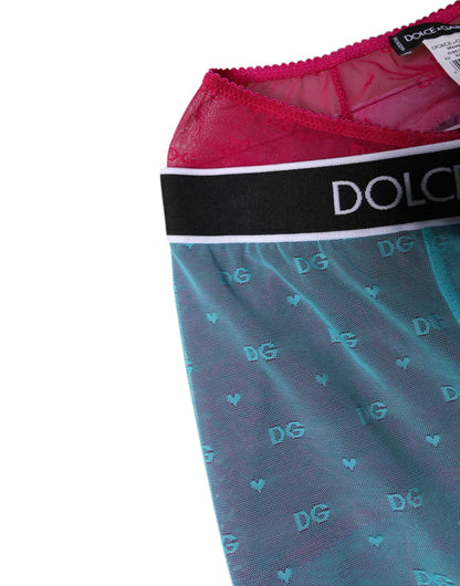 Dolce &amp; Gabbana – Kurze Unterwäsche mit Logo in Blau-Fuchsia