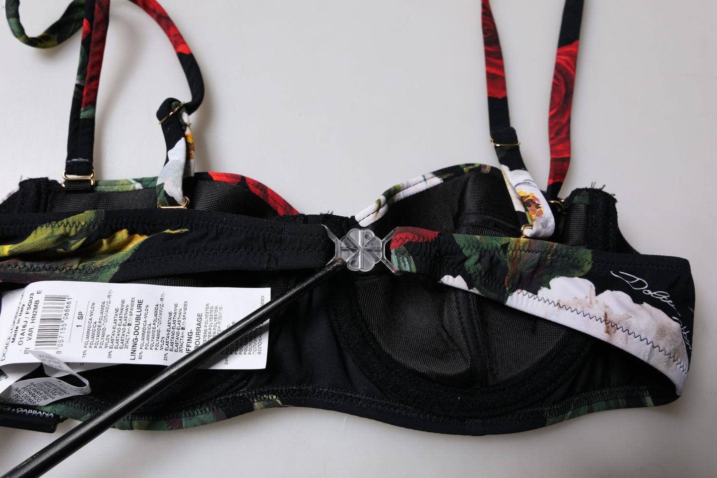 Dolce &amp; Gabbana – Balconcino-BH aus Nylon mit schwarzem Blumendruck