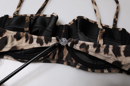 Dolce &amp; Gabbana – Balconcino-BH aus Nylon mit Leopardenmuster in Braun