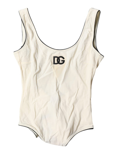Dolce &amp; Gabbana Weiß Schwarz Logo Einteiler Bademode