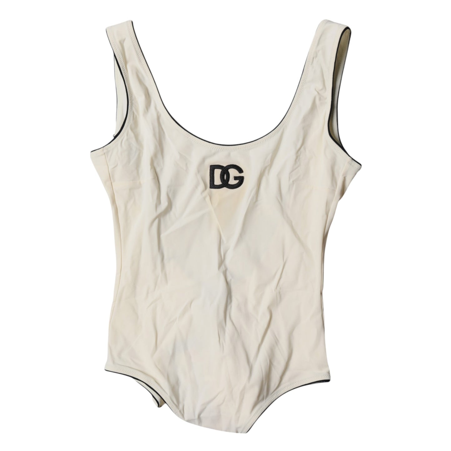 Dolce &amp; Gabbana Weiß Schwarz Logo Einteiler Bademode