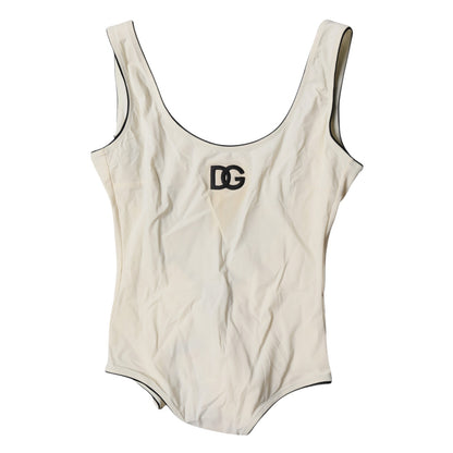 Dolce &amp; Gabbana Weiß Schwarz Logo Einteiler Bademode