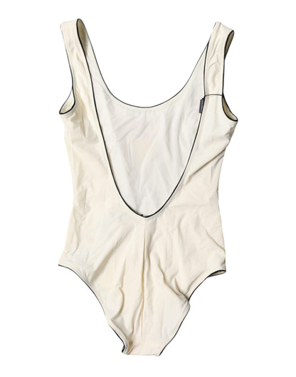 Dolce &amp; Gabbana Weiß Schwarz Logo Einteiler Bademode