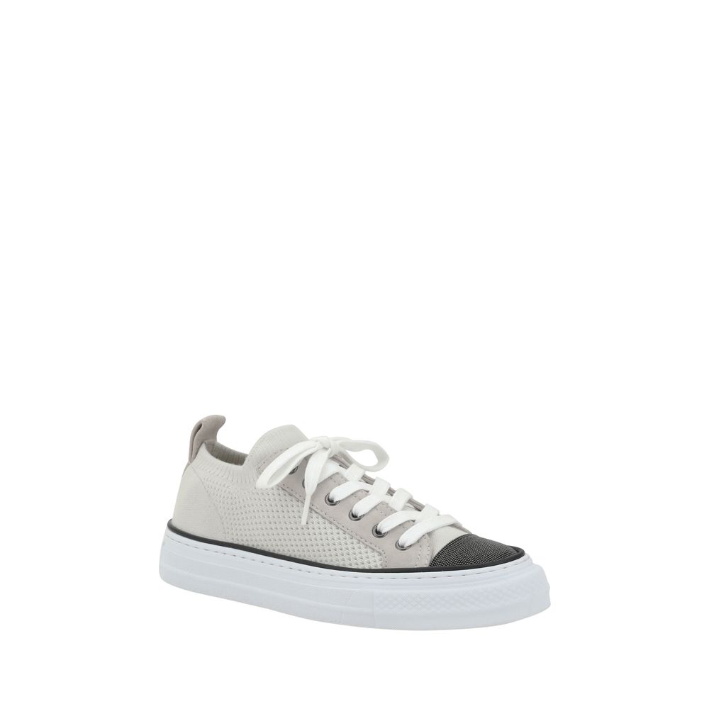 Brunello Cucinelli Mesh-Sneaker aus Baumwolle und Wildleder