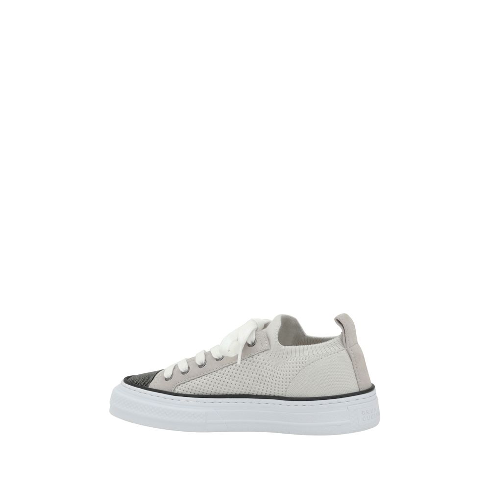 Brunello Cucinelli Mesh-Sneaker aus Baumwolle und Wildleder