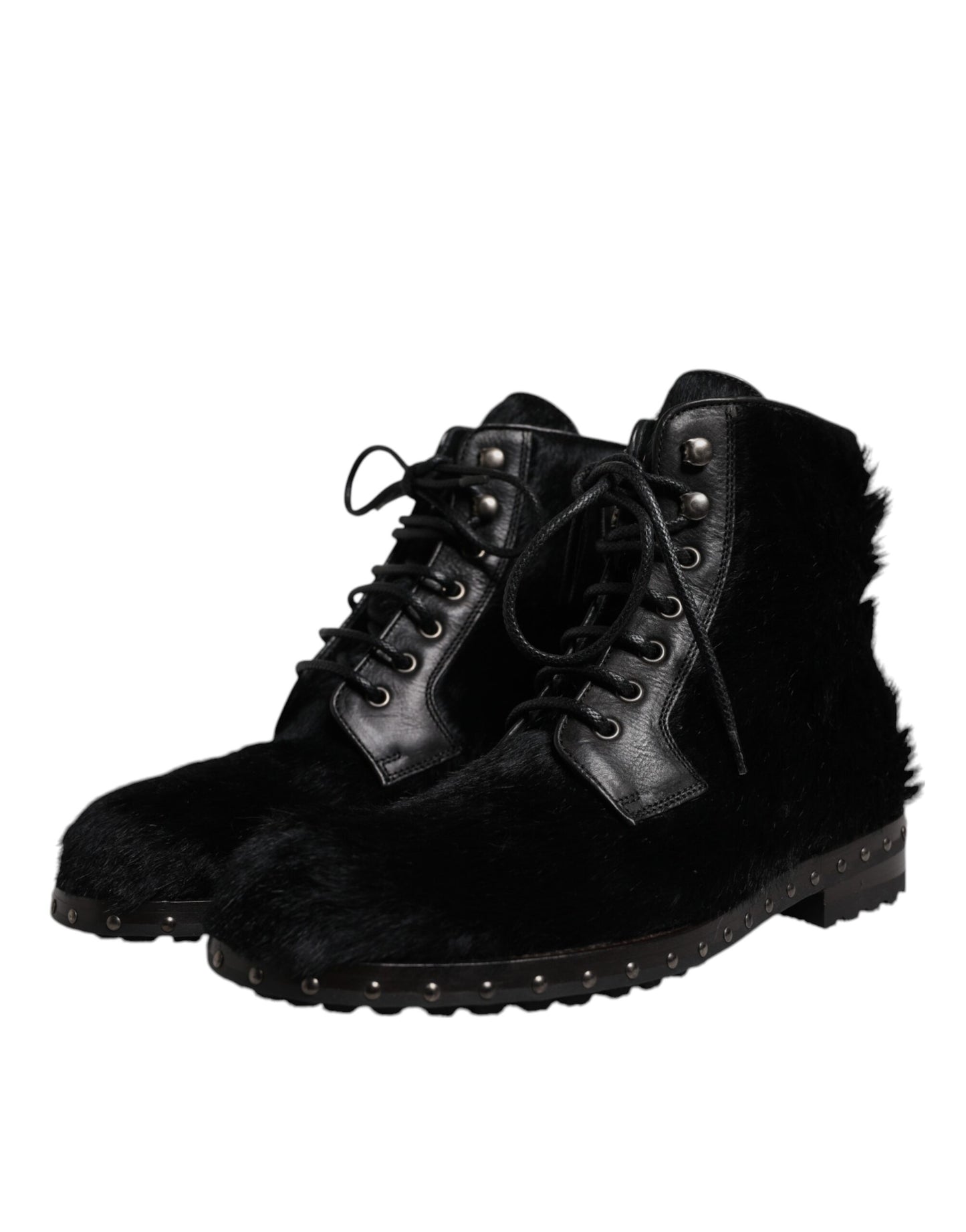 Dolce &amp; Gabbana – Schwarze Stiefeletten aus Leder im Pony-Stil mit halbhohem Schaft