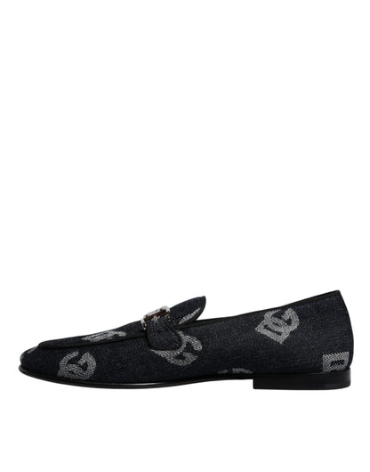 Dolce & Gabbana Black Logo Cotton Loafers Formal Dress Shoes
