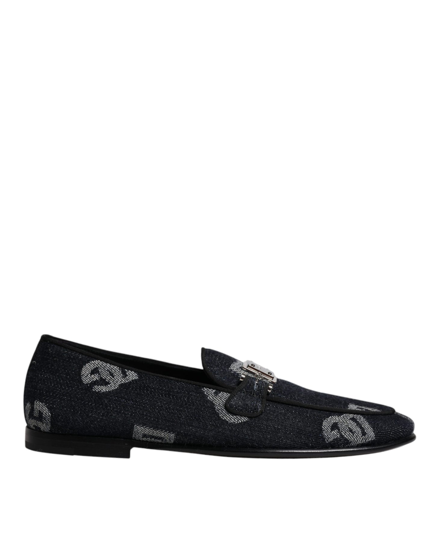 Dolce & Gabbana Black Logo Cotton Loafers Formal Dress Shoes