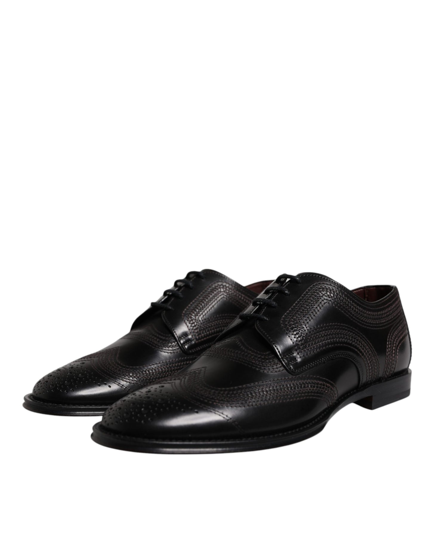 Dolce &amp; Gabbana – Klassische Derby-Schuhe aus schwarzem, besticktem Leder