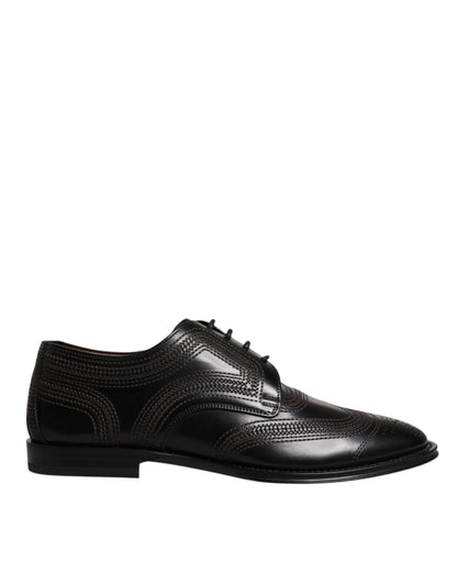 Dolce &amp; Gabbana – Klassische Derby-Schuhe aus schwarzem, besticktem Leder