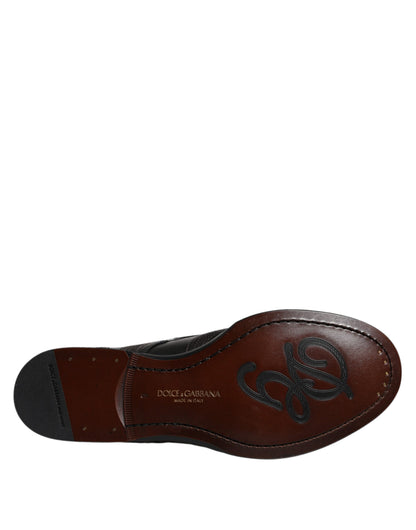 Dolce &amp; Gabbana – Klassische Derby-Schuhe aus schwarzem, besticktem Leder