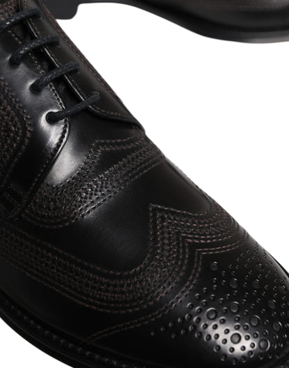 Dolce &amp; Gabbana – Klassische Derby-Schuhe aus schwarzem, besticktem Leder
