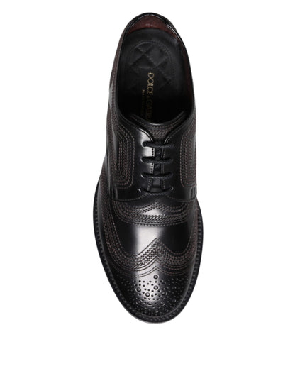 Dolce &amp; Gabbana – Klassische Derby-Schuhe aus schwarzem, besticktem Leder