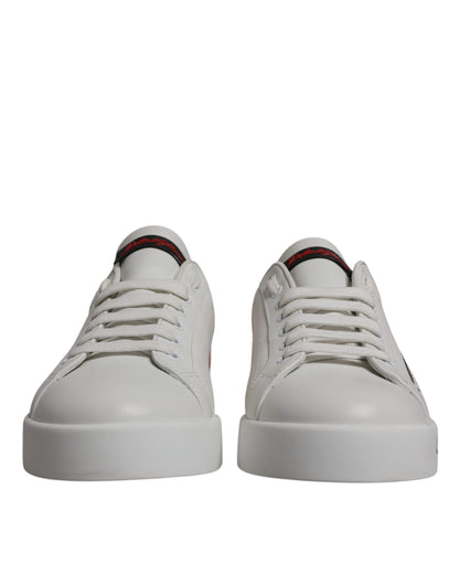 Dolce & Gabbana White Red Leather Logo Low Top Sneakers Shoes
