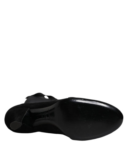 Dolce & Gabbana Black Lace Up Heels High Boots Shoes