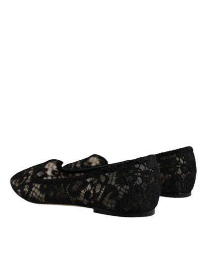 Dolce & Gabbana Black Taormina Lace Slip On Flats Shoes