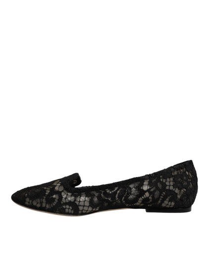 Dolce & Gabbana Black Taormina Lace Slip On Flats Shoes