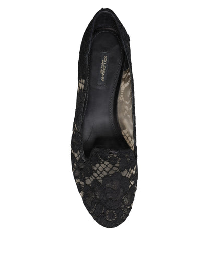 Dolce & Gabbana Black Taormina Lace Slip On Flats Shoes