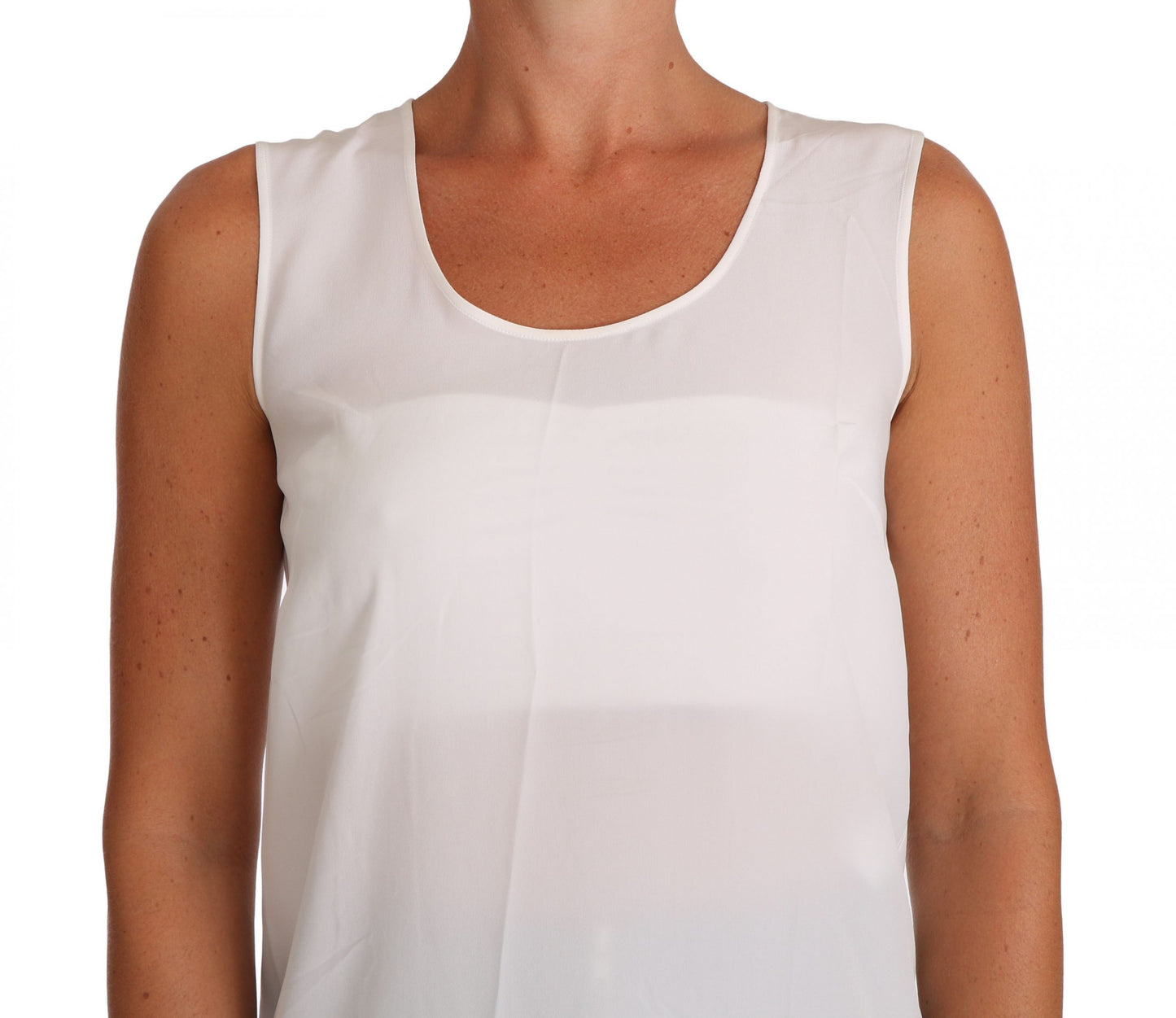 Dolce &amp; Gabbana – Weißes, ärmelloses A-Linien-Bluse-T-Shirt-Oberteil aus Seide