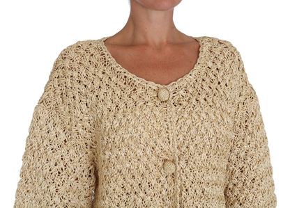Dolce &amp; Gabbana Beige Cardigan Häkelstrickpullover aus Bast
