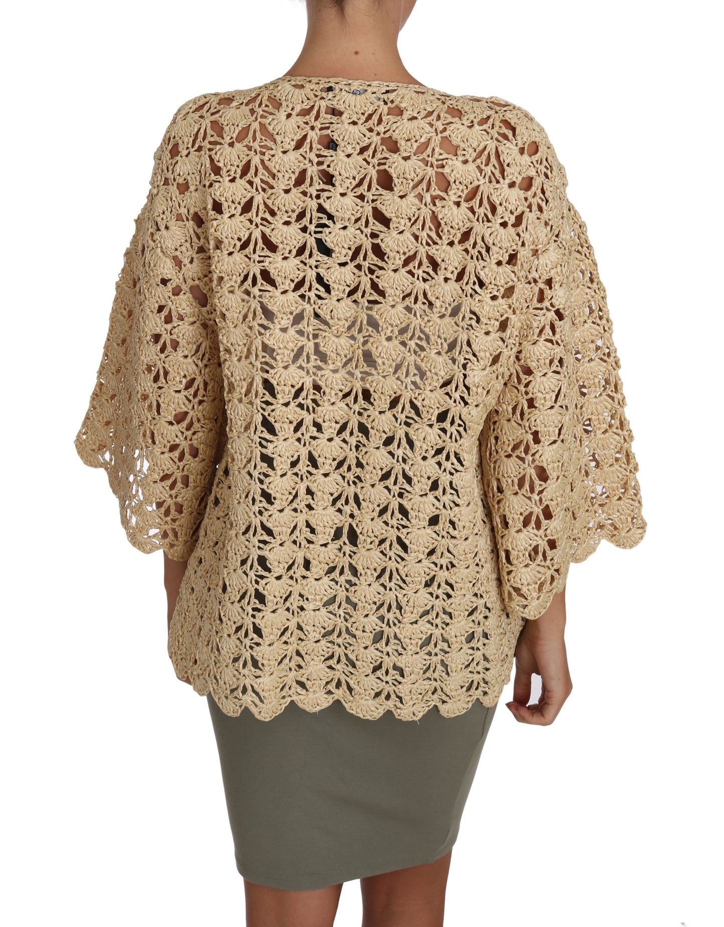 Dolce &amp; Gabbana Beige Cardigan Häkelstrick-Raffiapullover