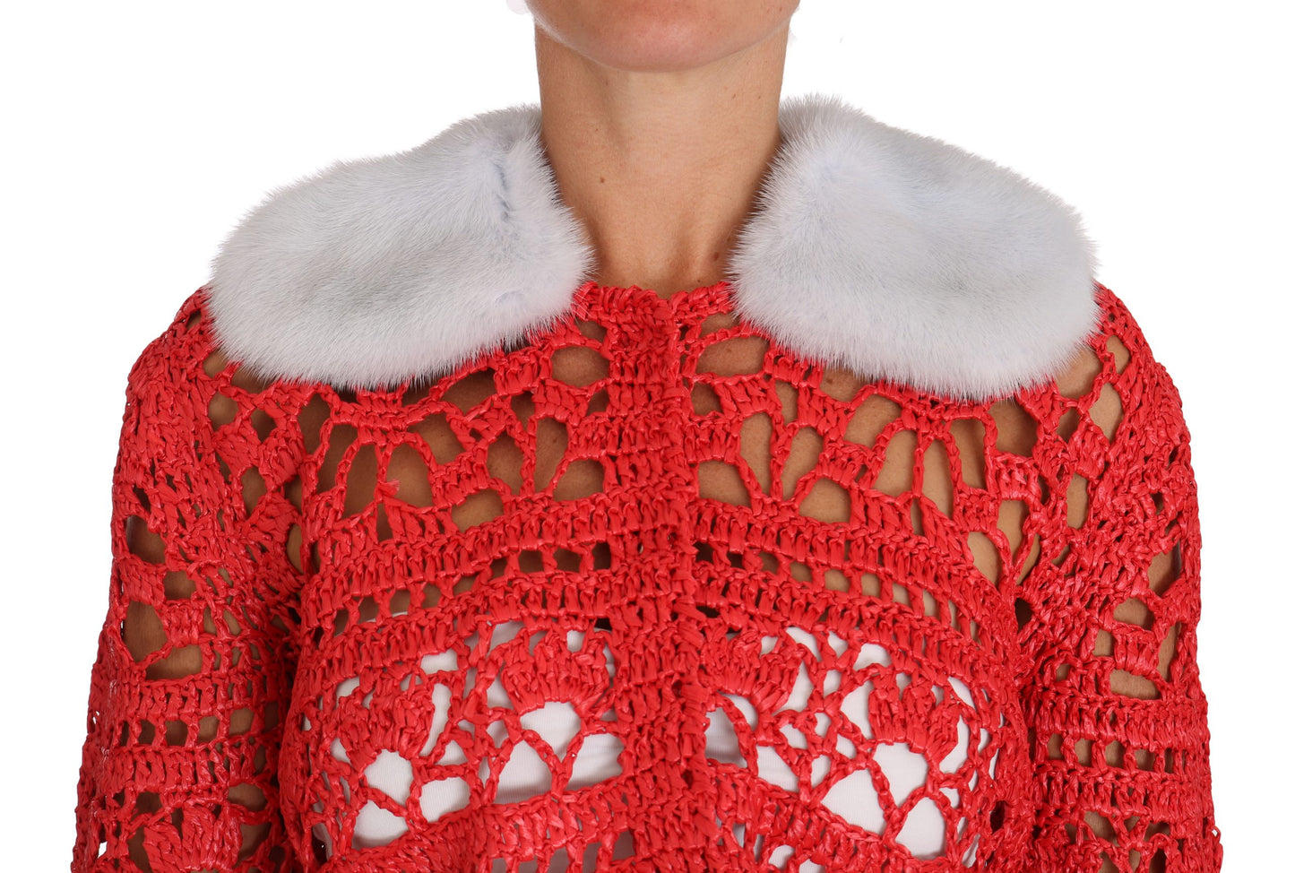Dolce &amp; Gabbana Roter Cardigan Häkelstrick-Raffiapullover