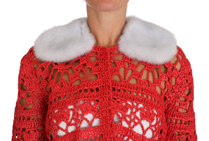 Dolce &amp; Gabbana Roter Cardigan Häkelstrick-Raffiapullover