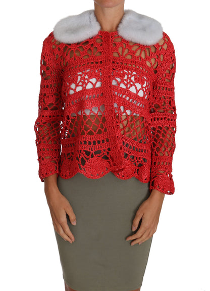 Dolce &amp; Gabbana Roter Cardigan Häkelstrick-Raffiapullover
