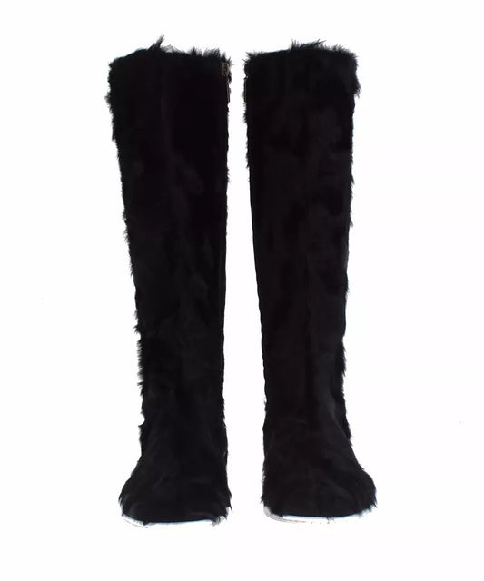 Dolce &amp; Gabbana Schwarze Xiangao Lammfell-Lederstiefel