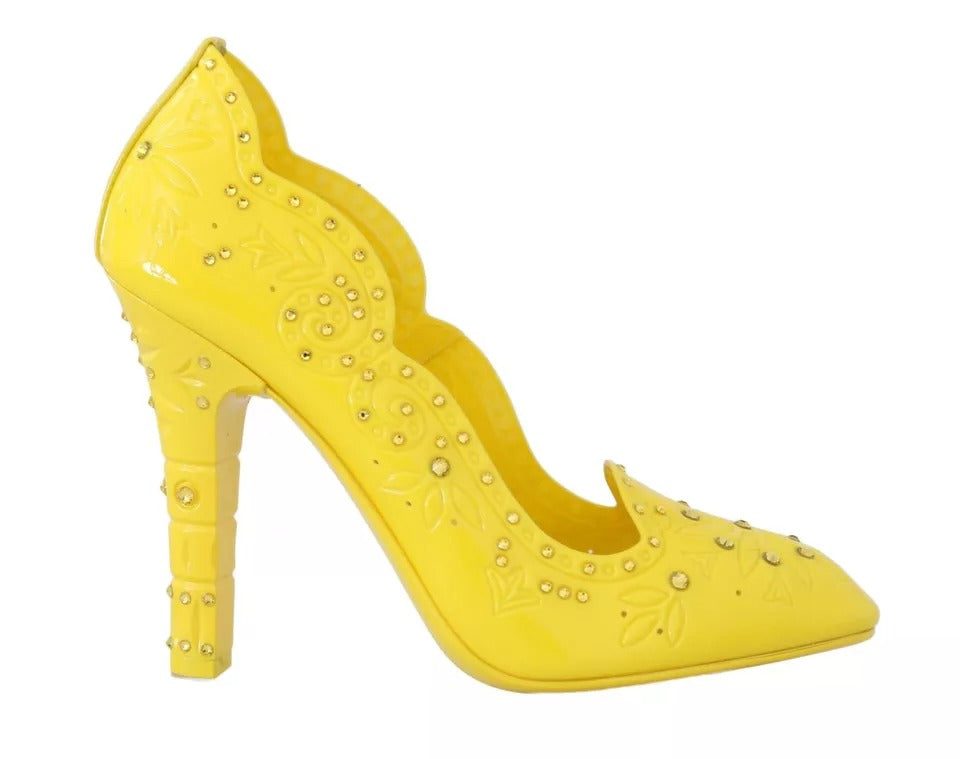 Dolce &amp; Gabbana Gelbe Kristall Heels CINDERELLA Schuhe