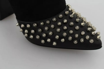 Philipp Plein – Schwarze Wildleder-Stiefeletten mit Nietenabsatz